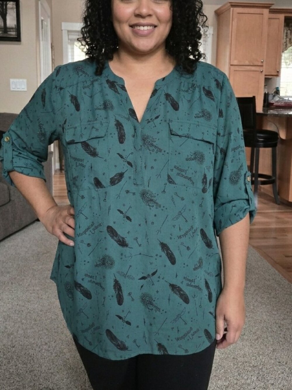 NWOT Harry Potter sz 4X pullover magic feather words print blouse